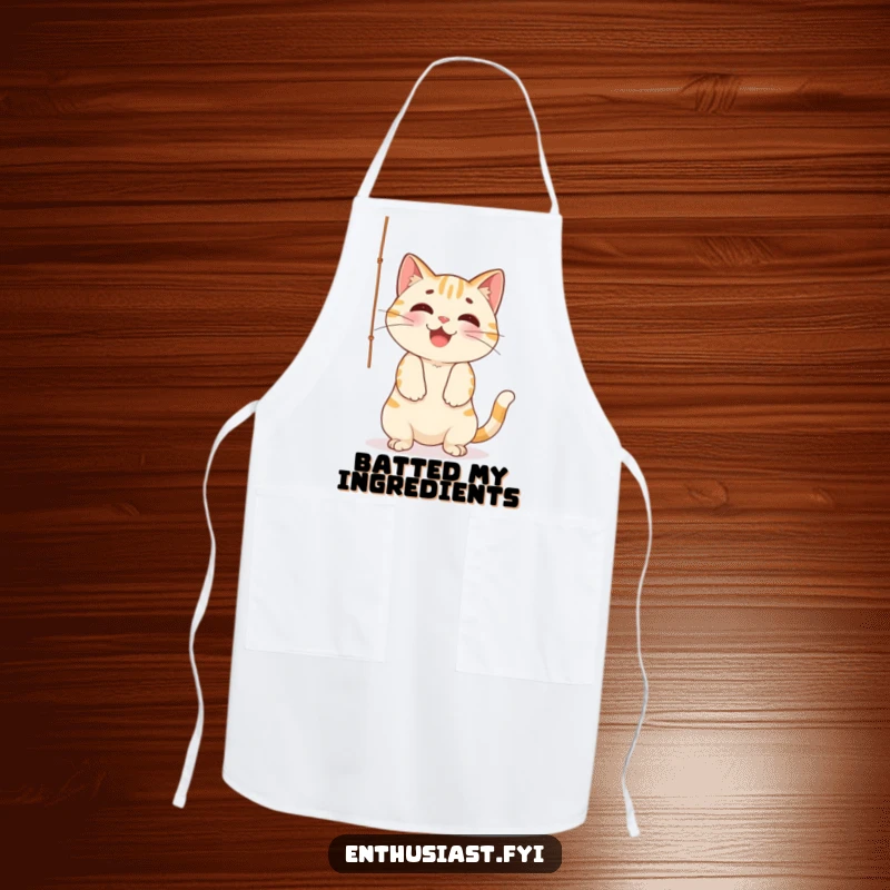 Funny Apron: Cheerful cat playfully batting at a dangling string, perfect for cat lovers who enjoy cooking and kitchen fun.