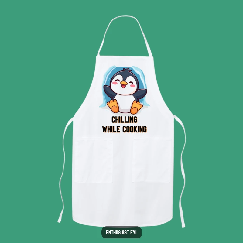 Funny Penguin Slide Apron: Character's Winter Wear, Humorous Kitchen Accessory