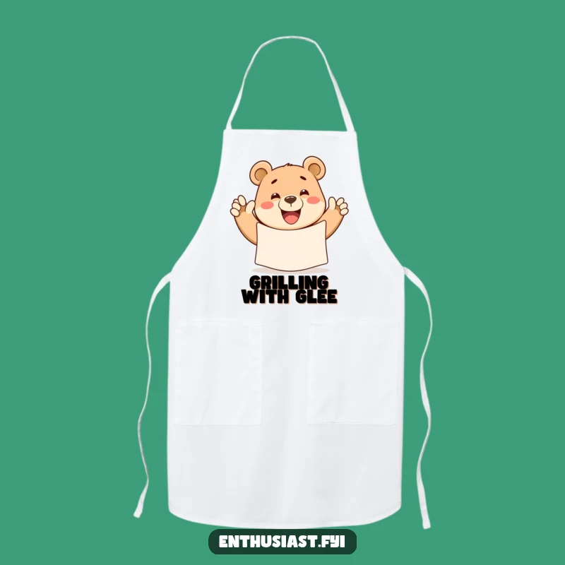 Funny Bear Waving Banner Apron - Kitchen Fun with a Grinning Bear