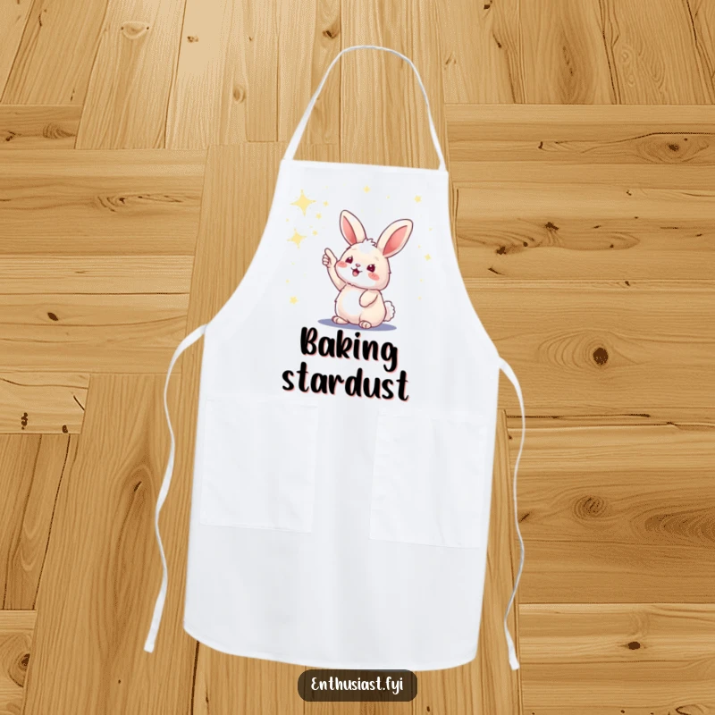 Funny apron with a fluffy bunny excitedly pointing at a sky full of stars, perfect for dreamers.