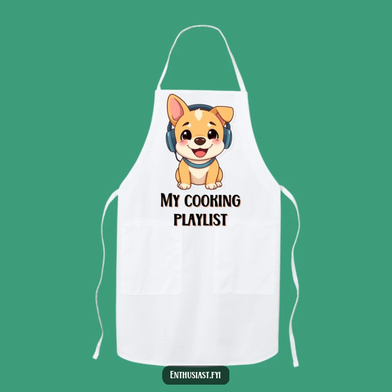 Funny Music Dog Apron: Cook or Craft with a Happy, Headphone-Wearing Pup
