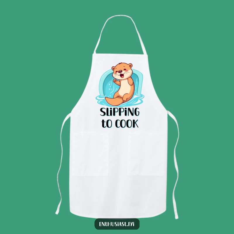 Funny Otter Slide Apron: Enthusiastic Water Kitchen Fun Gift