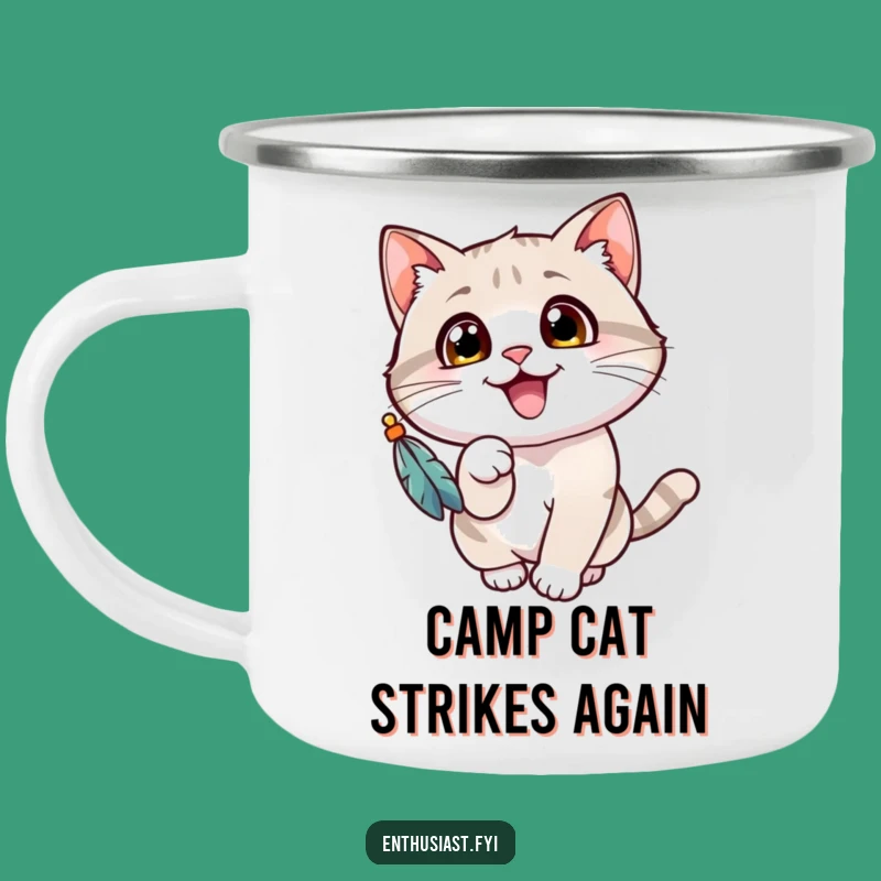 Funny Cat Camping Mug: Coffee with a Playful Kitty and Toy, Gift