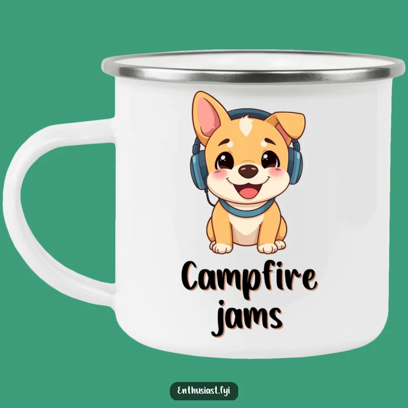 Funny Music Dog Camping Mug: Enjoy Tunes Around the Campfire with a Happy Pup
