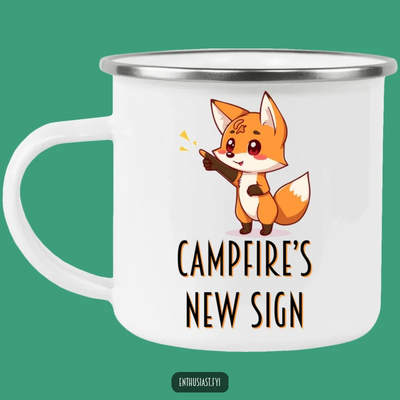 Funny Fox Adventure Mug: Curious Pointer at Sign Gift