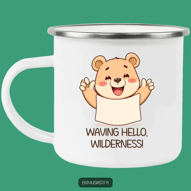 Funny Bear Waving Banner Camping Mug - Cheerful Drinkware for Adventures