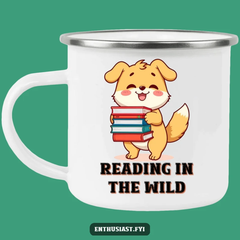 Funny Bookworm Dog Camping Mug: Happy Reader Drinkware
