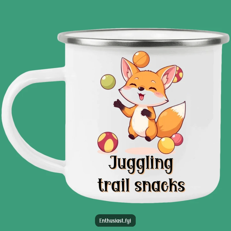 Funny Fox Juggling Camping Mug: Adventure-Ready Humor for Outdoor Enthusiasts