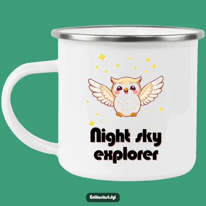 Funny Owl Stars Camping Mug: Character's Night Adventure, Rugged Drinkware