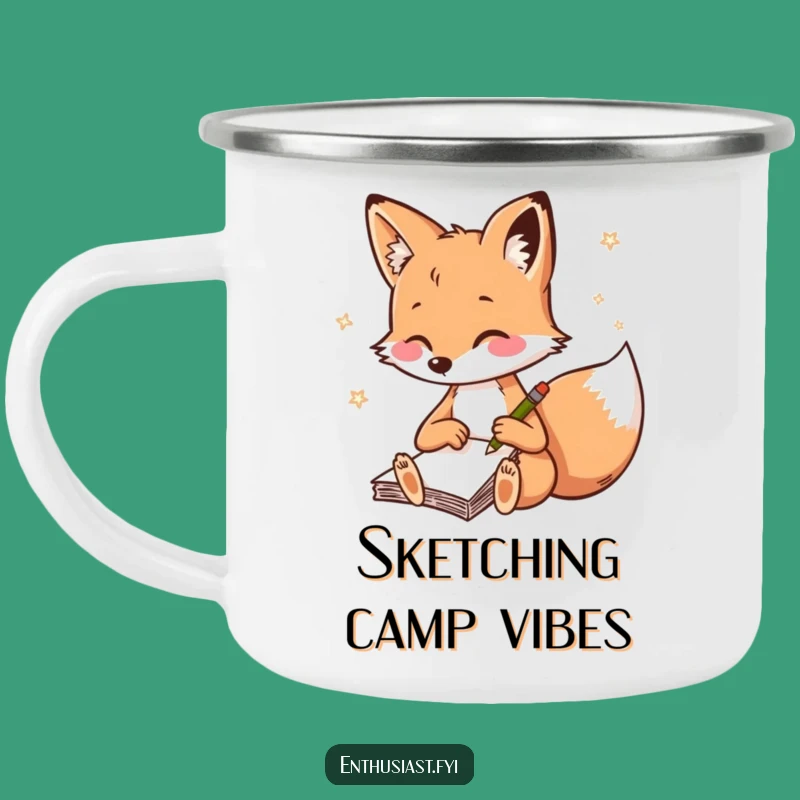 Funny Fox Sketching Camping Mug - Artist's Drinkware for Outdoor Inspiration