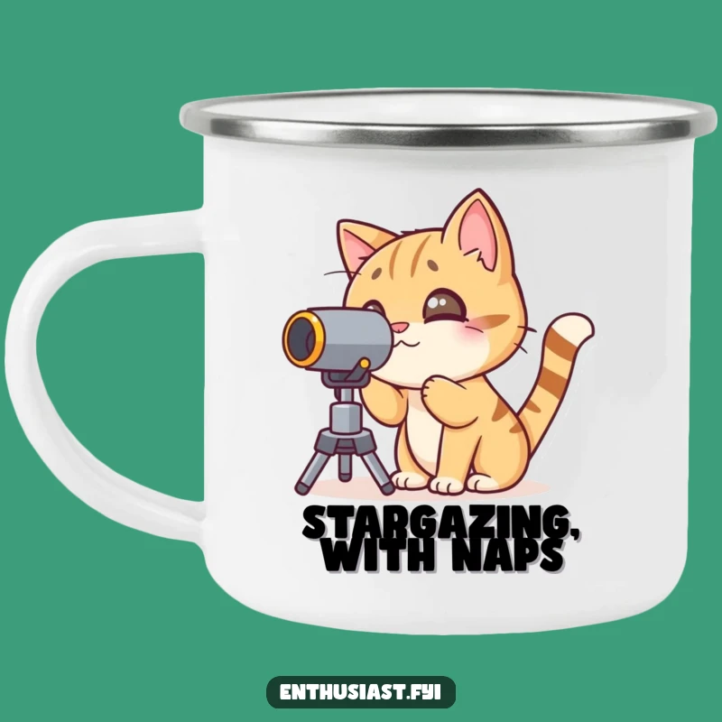 Funny Cat Telescope Camping Mug: Explore the Outdoors with Curiosity!
