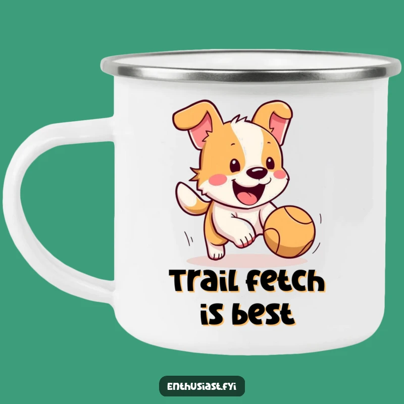 Funny Dog Camping Mug: Coffee with a Happy Pup Chasing Ball, Gift