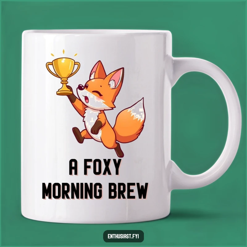 Funny Fox Mug: Energetic Character Leaping for Victory, Perfect Trophy Gift