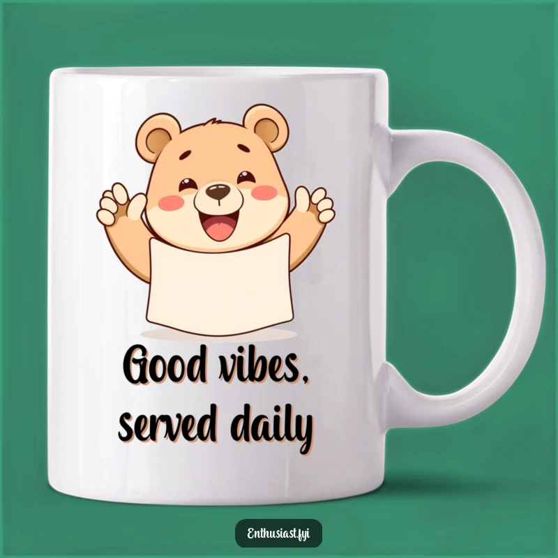 Funny Bear Waving Banner Mug - Cheerful Greeting Gift for Bear Lovers