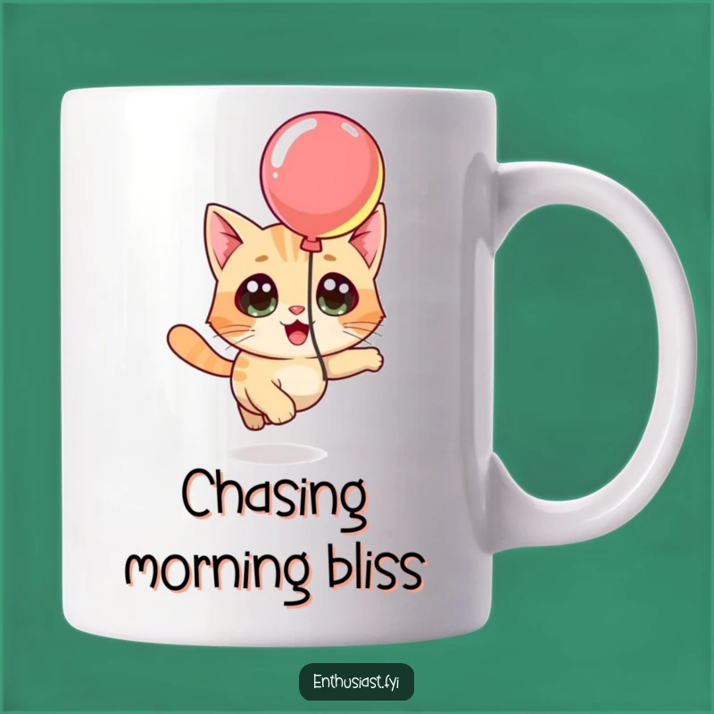 Funny Cat Balloon Mug: Playful Character's Joyful Chase, Perfect Gift for Cat Lovers