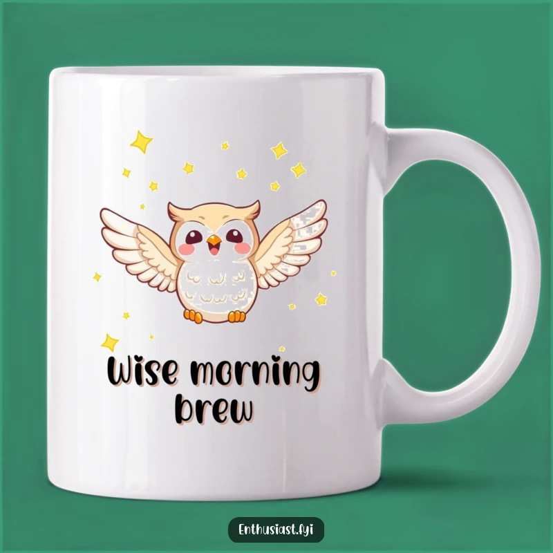 Funny Owl Stars Mug: Joyful Character's Flight, Perfect Gift for Dreamers and Night Owls