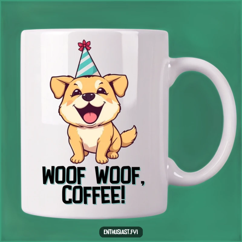 Funny Excited Dog Party Mug: Barking with Joy - Perfect Gift!