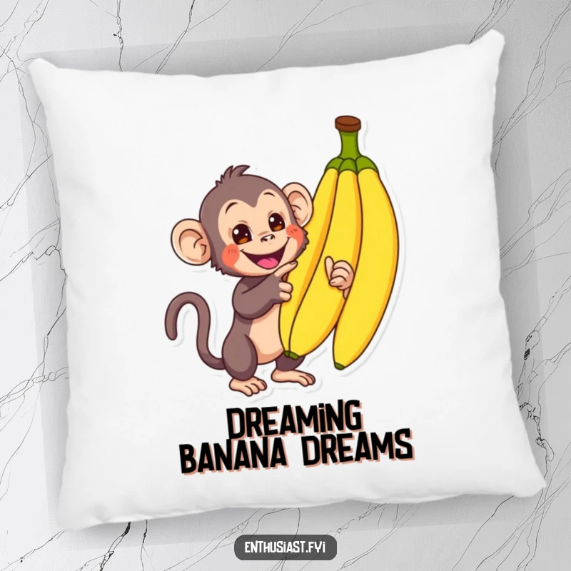 Funny Monkey Pillow: A happy monkey enthusiastically points at bananas, bringing comfort and jungle charm, an excellent funny gift.
