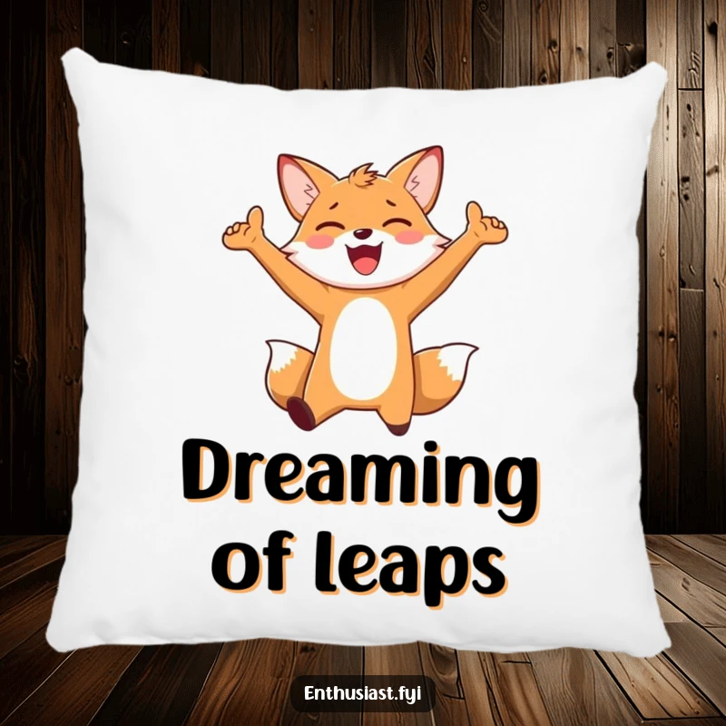 Funny Pillow: An enthusiastic fox character jumping for joy with arms outstretched, adding a touch of cheerful energy to any room.