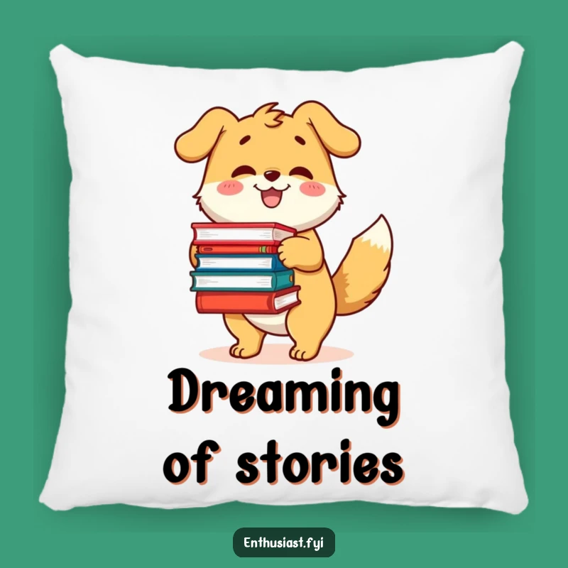Funny Bookworm Dog Pillow: Cozy Happy Reader Accent
