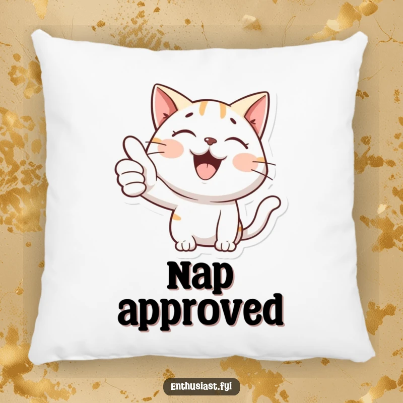 Funny pillow depicting a happy cat giving a big thumbs-up, offering comfort and a cool, approving presence.