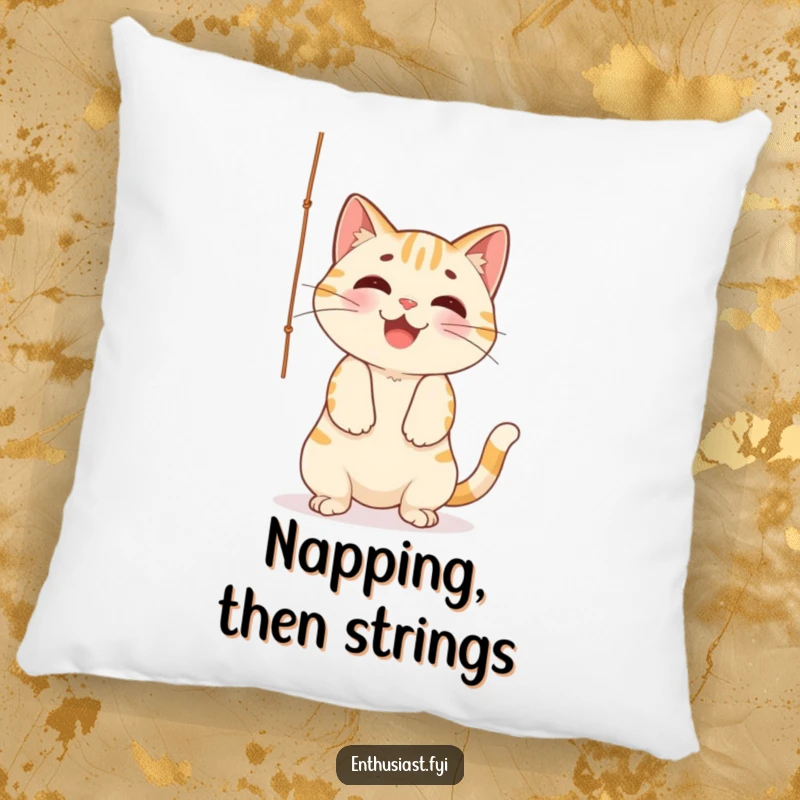 Funny Pillow: Cheerful cat playfully batting at a dangling string, adding a soft touch of feline fun and mischief.