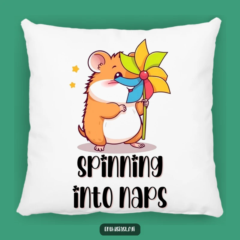 Funny Hamster Pinwheel Pillow: Cozy Comfort with Energetic Cartoon Fun
