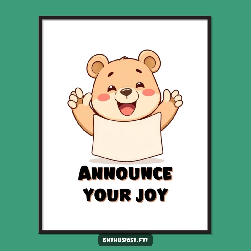 Funny Bear Waving Banner Digital Art - Cheerful Bear Decor Print