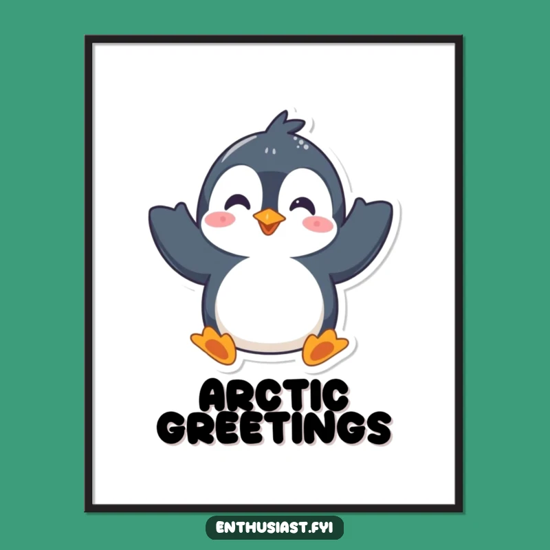 Funny Penguin Greeting Digital Art: Download Hilarious Waving Art Instantly