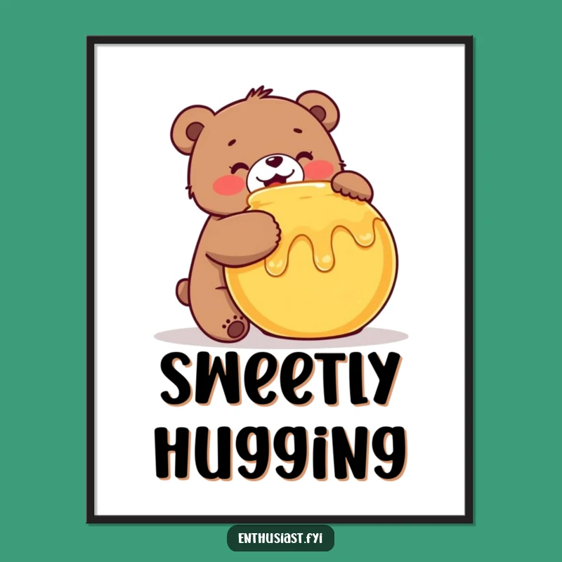 Funny Bear Honey Digital Art Print: Enthusiastic Sweet Decor Gift