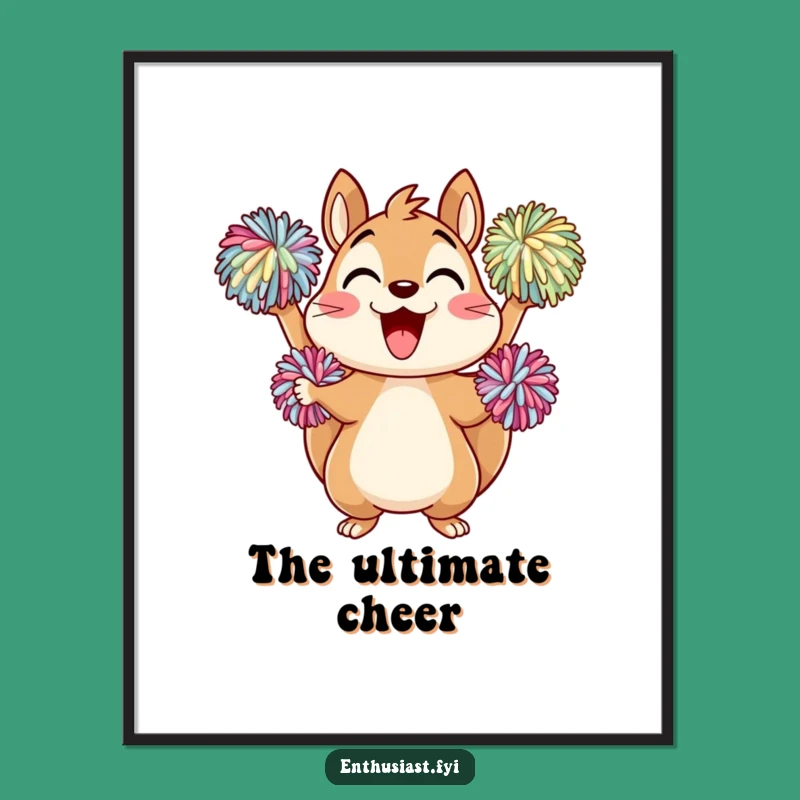 Funny Cheering Squirrel Digital Print: Energetic Fan Art, Instant Download Funny Gift