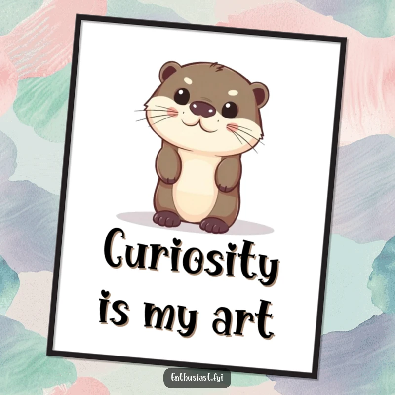 Funny otter digital art print of a curious character peeking from behind an object, full of charm.