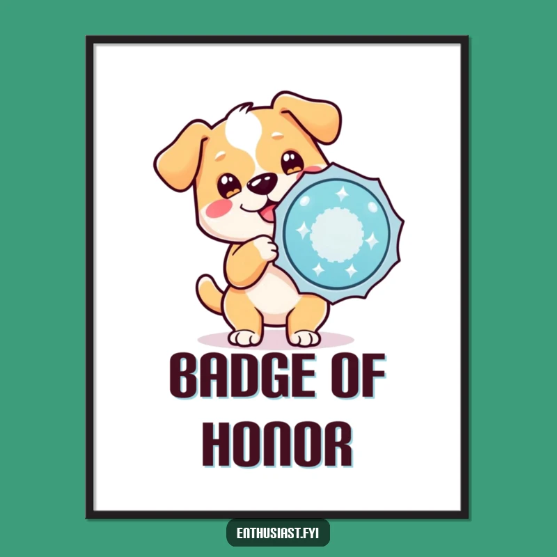 Funny Dog Badge Digital Art: Character's Joyful Award, Printable Decor for Pet Lovers