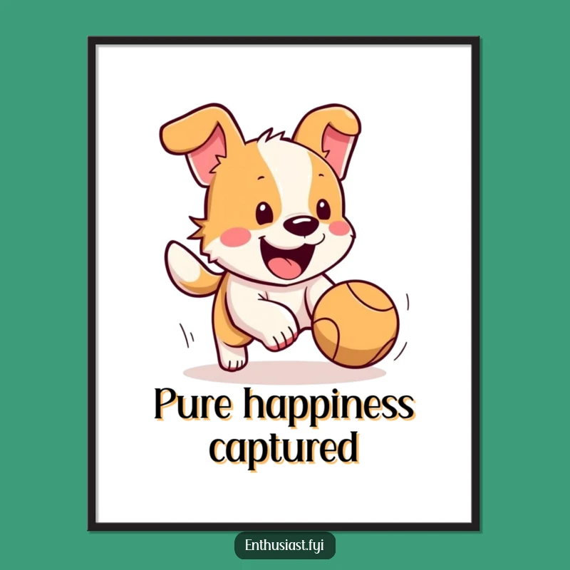 Funny Dog Digital Print: Happy Pup Ball Chase Art, Instant Funny Gift