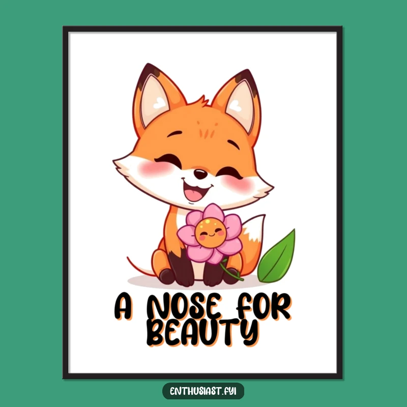 Funny Fox Flower Digital Art: Joyful Grin Download, Instant Cheerful Decor Gift