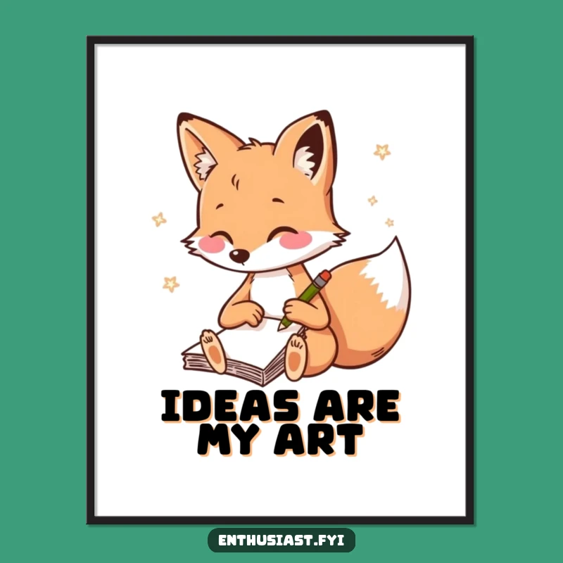 Funny Fox Sketching Digital Art - Artistic Decor Print for Creatives