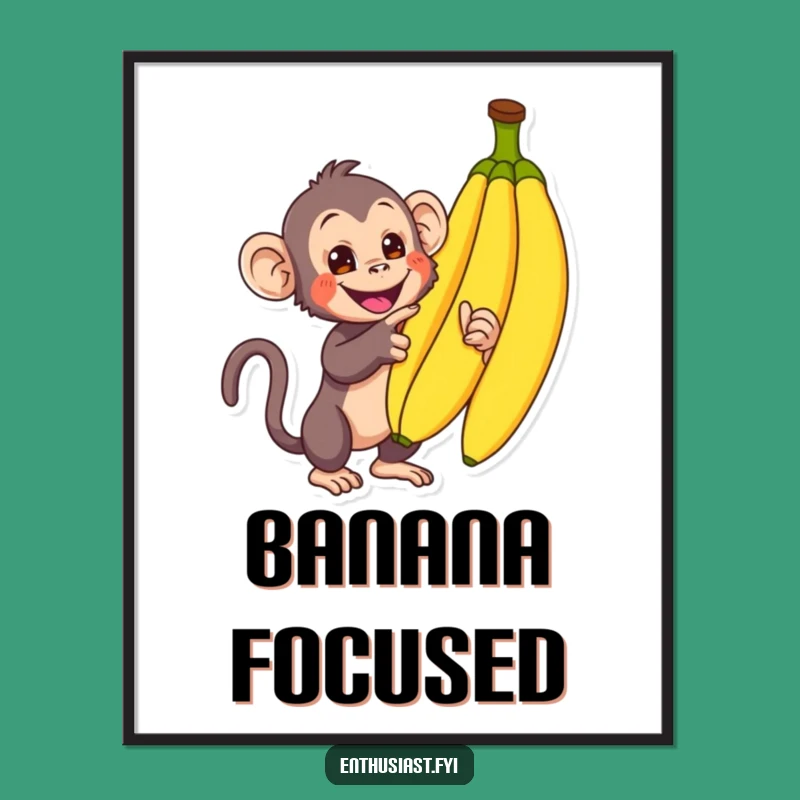 Funny Monkey Banana Digital Art Print: Enthusiastic Primate Decor Gift