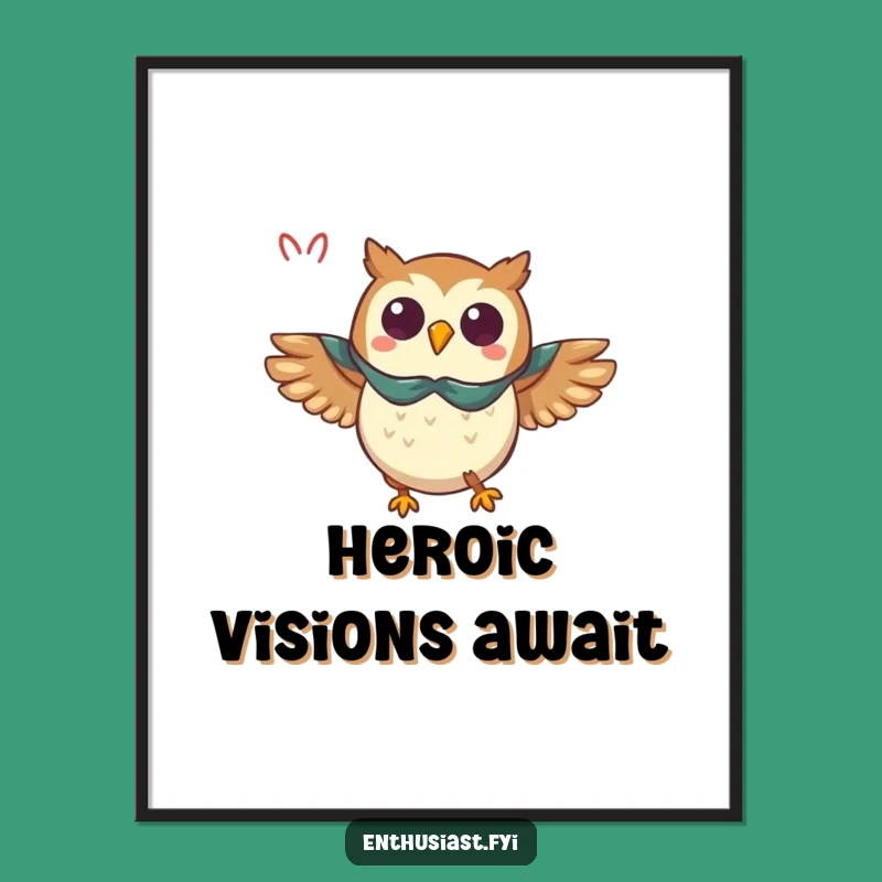 Funny Owl Cape Digital Art - Heroic Decor Print for Fans