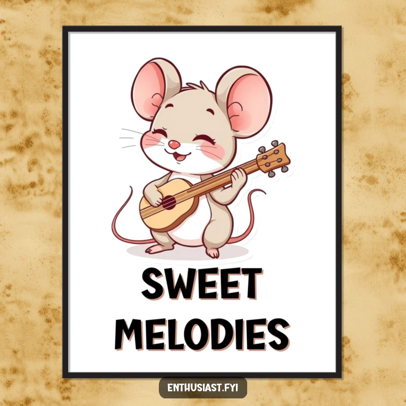 Funny mouse music digital art print shows a spirited mouse playing a cheerful instrument, perfect for adding instant musical joy.