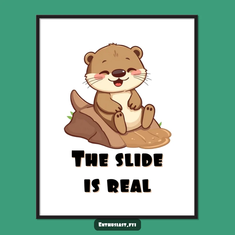 Funny Otter Slide Digital Art: Joyful Play Download, Instant Cheer Decor Gift