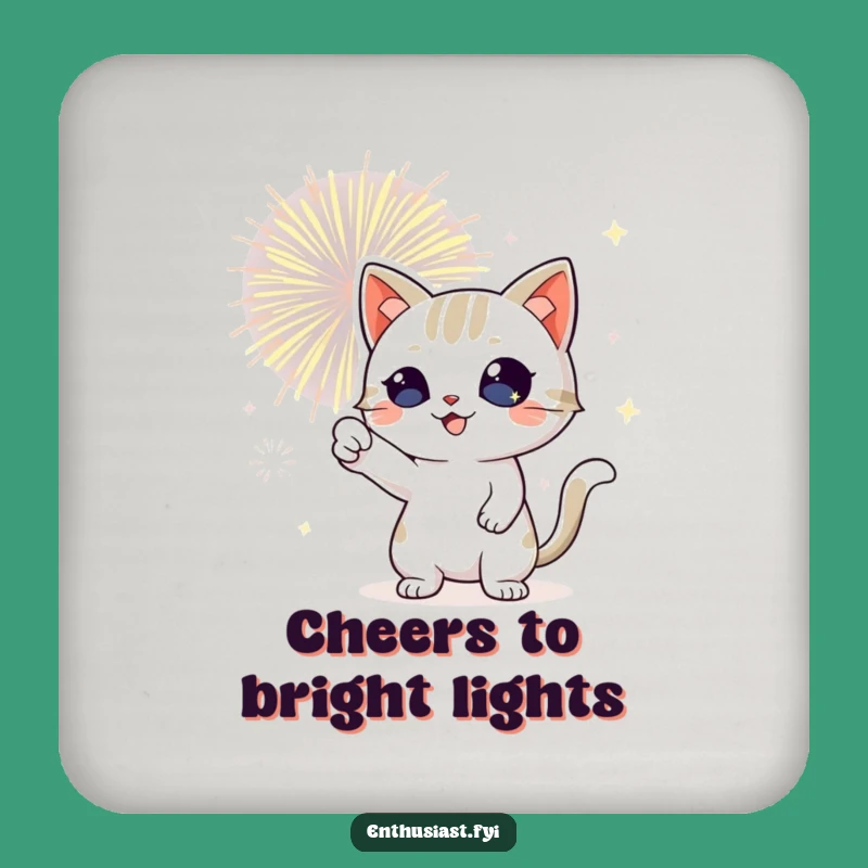 Funny Cat Fireworks Coaster Set: Protect Surfaces with Feline Flair, Unique Funny Gift