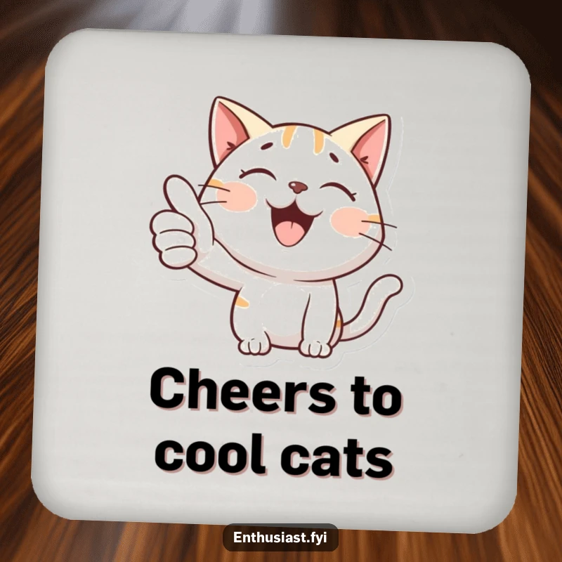 Funny coasters showing a happy cat giving an enthusiastic thumbs-up, adding a cool and humorous touch to drinks.