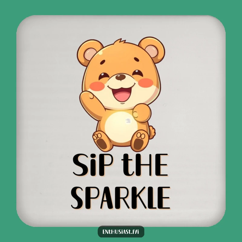 Funny Bear Grin Coaster: Glowing Protection: Cute Gift!