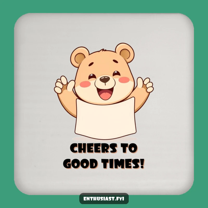 Funny Bear Waving Banner Coaster - Protect Surfaces with a Smile