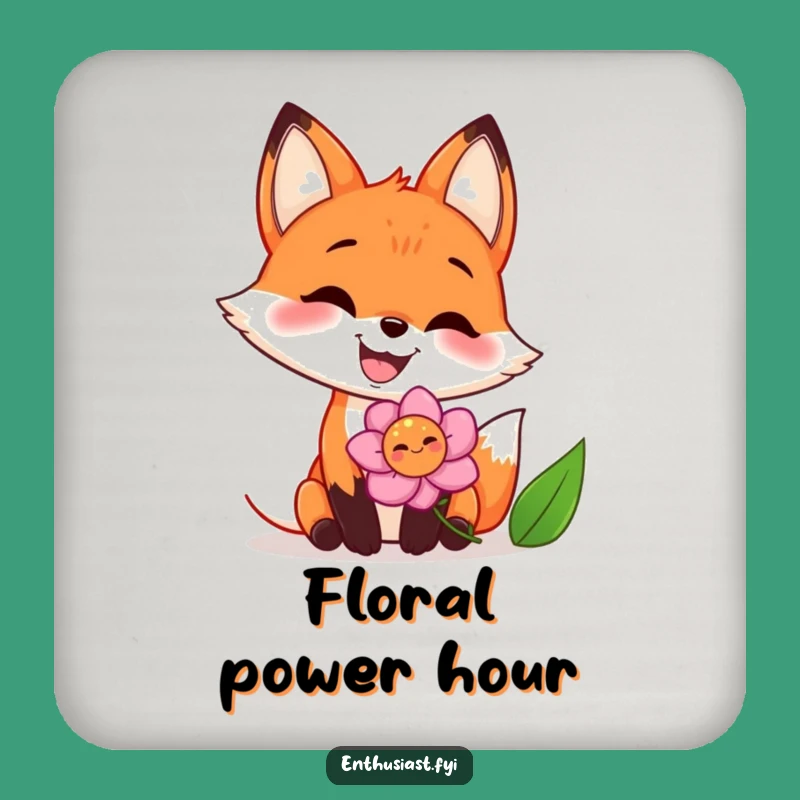 Funny Fox Flower Coaster: Protect Surfaces With Joyful Grin, Gift Set