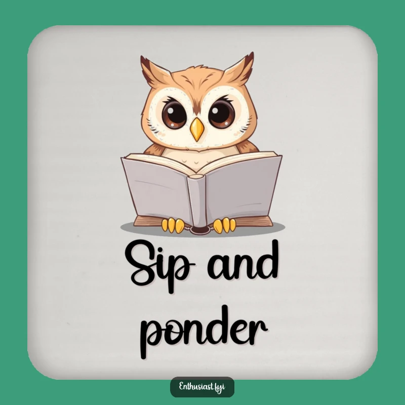 Funny Owl Reading Drink Coaster: Protect Surfaces with Wise Charm