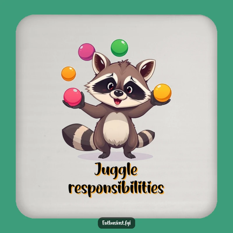 Funny Raccoon Juggling Drink Coaster: Protect Surfaces with Humor