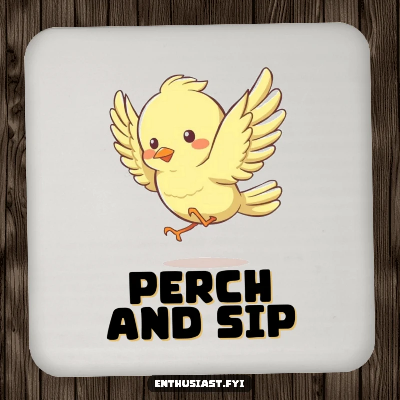 Funny Drink Coaster with a lively bird character energetically flapping its wings, bringing a humorous and joyful vibe to tabletops.