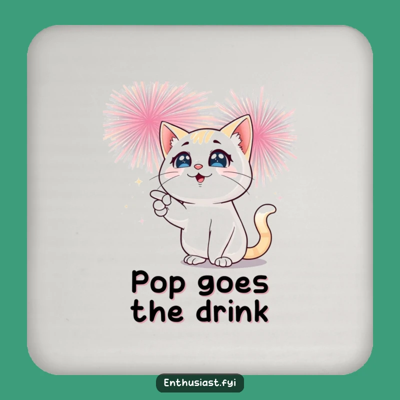 Funny Cat Fireworks Coaster: Sparkling Protection: Cute Gift!