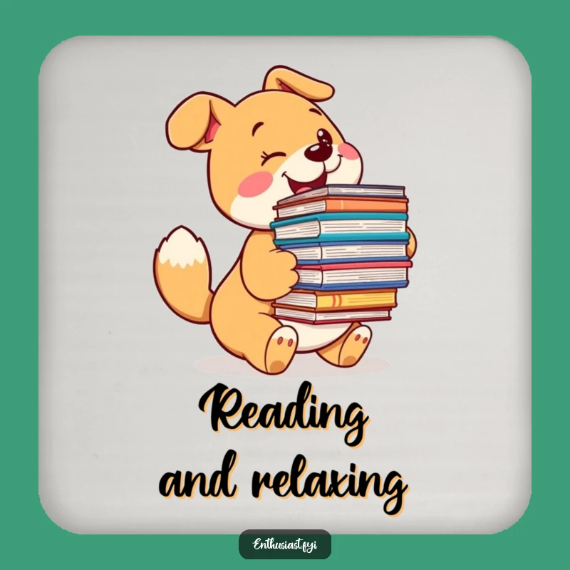Funny Dog Book Coaster Set: Protect Surfaces with Pup's Literary Love, Unique Funny Gift